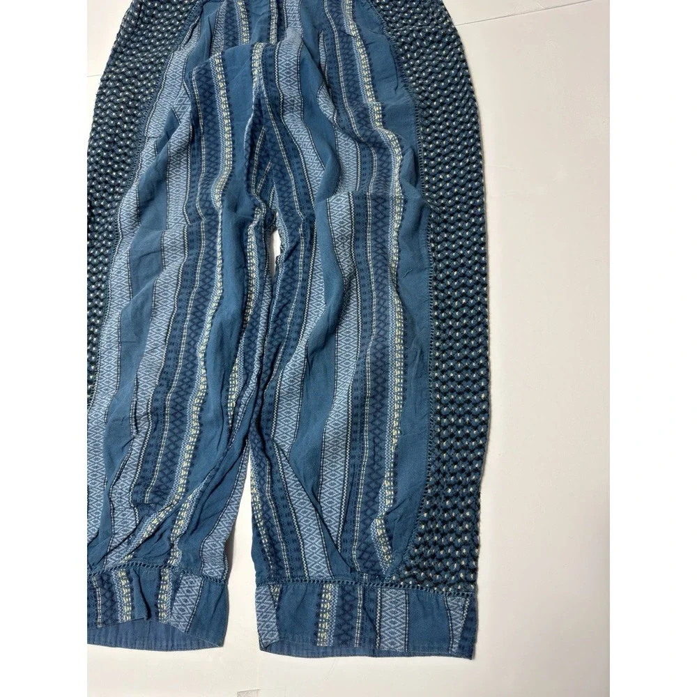Free People Women's Harem Balloon Pants Boho Striped L Hippie Barrel Leg Baggy